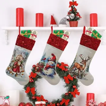 Weihnachten hängende Socken Süßigkeiten Geschenktüte Weihnachtsstrümpfe für Baumkamine ha