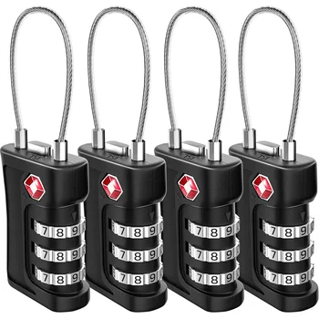 4er-Pack TSA-Zollcode-Schloss für Reisegepäck Passwortwechselbares Schwarzes Schloss Kontrast-Design