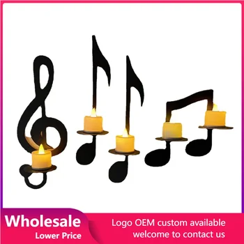 Kerzenhalter Eisen Kunst Nordic Musik Symbol Form Kerzenlicht Halter Wand-montiert Dekor Teelicht Halter Wand