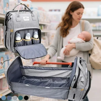 Mama Wickeltaschen Babybett Mutter Große Kapazität Windel Milchflasche Rucksäcke mit Wickelunterlage