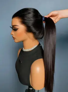 13×6 HD Lace Straight Echthaar-Perücke, natürliche Farbe, vorgezupft, natürlicher Haaransatz, Remy-Haar