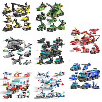 Mini-Bausteine, 6-in-1, DIY-Polizeiauto, Feuerwehrauto, Schloss, Modellsteine, Kinder, Lernspielzeug