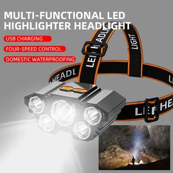 LED-starkes Licht, fünfköpfiges, wasserdichtes Angellicht für den Außenbereich, USB wiederaufladbar