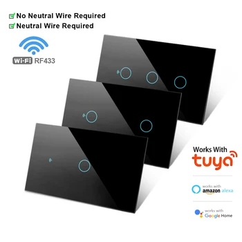 Tuya WiFi US Smart Lichtschalter Wand-Touch-Schalter Neutralleiter/Kein Neutralleiter erforderlich 120-Typ