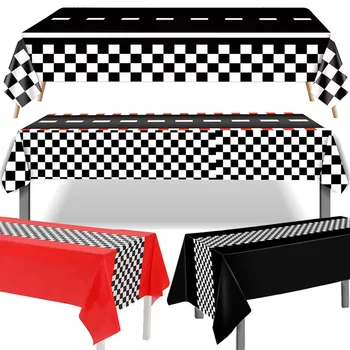 Karierte Rennwagen-Party-Tischdecken, schwarz-weiß, karierte Flagge, Tischdecke, Rennstrecke, Tischdecke