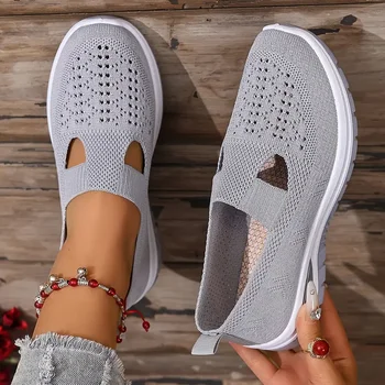 Damen-Freizeitsportschuhe, einfarbige, atmungsaktive Sportschuhe mit weicher Sohle, leichte Wanderschuhe