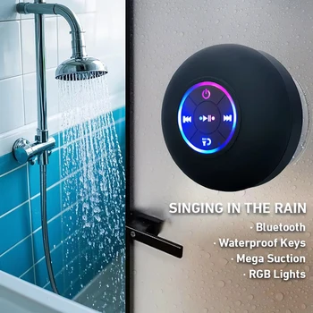 Tragbarer kabelloser Bluetooth-Lautsprecher, LED-Licht, IPX4, wasserdichter Lautsprecher, Badezimmer