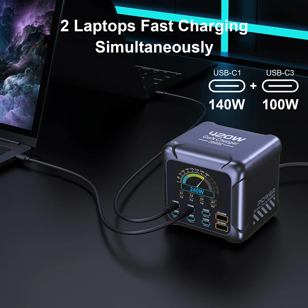 GaN Ladestation 420 W, PD 3.1 140 W, PPS, mit Digitalanzeige – Bild 6