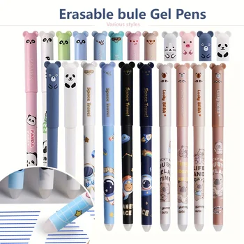 Löschbare Gelstifte, 0,5 mm feine Spitze, blaue Tinte, mit integriertem Radiergummi, ideal (16 Stück)