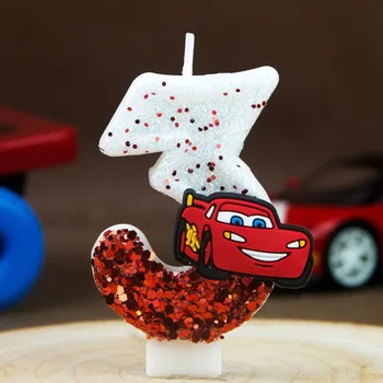 Lightning McQueen Digitale Geburtstagskerze, 0-9 Nummer Rennwagen Süßer Torten-Topper für Kinderpartys