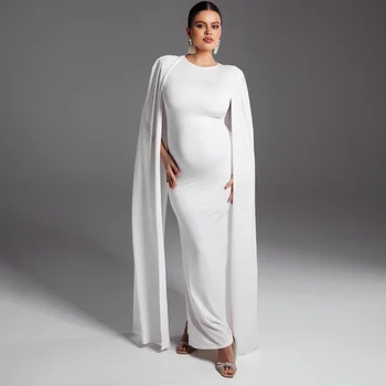 Einfarbiges, elegantes, schmal geschnittenes Umstandskleid aus elastischem Stoff, Abendkleid für schwangere