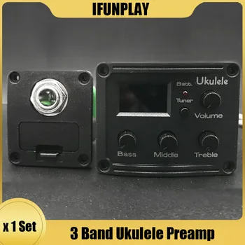 Ukulele 3-Band-EQ-Equalizer mit Tuner, LCD, chromatischem Tonabnehmer, Piezo-Wandler und Balance-Ausgang