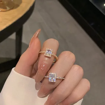 Luxus klassische quadratische Zirkon Hochzeit Verlobung ringe für Frauen exquisite offene verstellbare