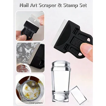 Nail-Art-Stempel- und Schaber-Set, transparentes Silikon-Nagelstempel-Werkzeugset