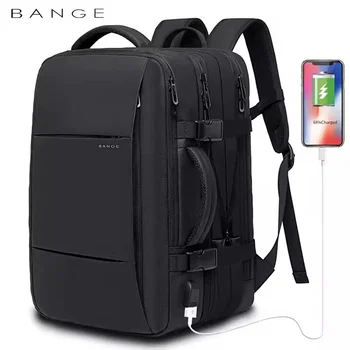 BANGE Reiserucksack für Herren, Business-Rucksack, Schule, erweiterbare USB-Tasche, große Kapazität, 17,3