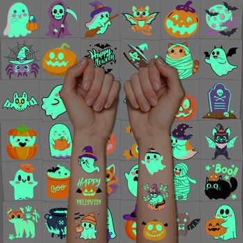 Im Dunkeln leuchtende temporäre Halloween-Tattoos mit verschiedenen Mustern, eignen sich als Partydekorationen