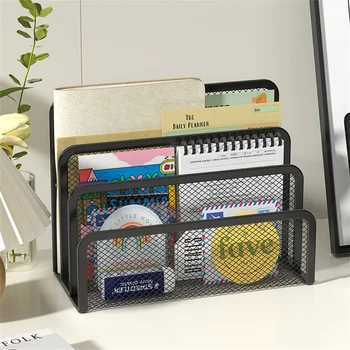 Papiere Tabletts Notebook Ständer Rack Schreibtisch 3-lagiger schwarzer Metall-Eisen-Netzhalter