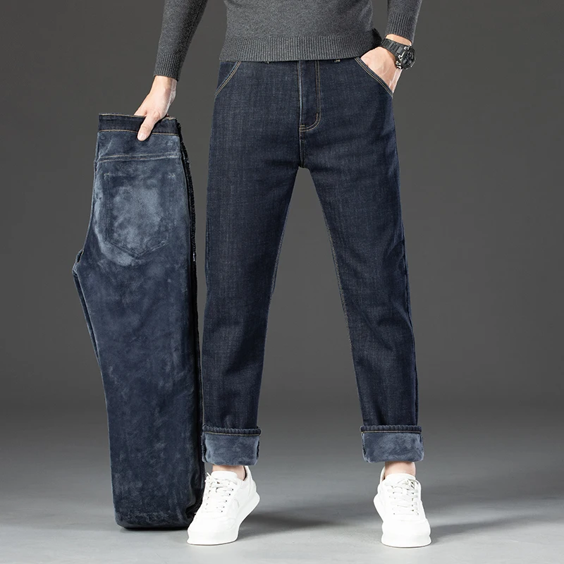 Winter Warme Fleece Jeans männer Dicke Thermische Beiläufige – Bild 5