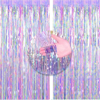 Glänzende, bunte metallische Lametta-Folien-Fransenvorhänge, Fotoautomaten-Requisiten für Verlobung