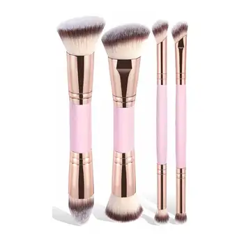 Basic-Make-up-Pinsel-Set mit Box, doppelseitige Grundierungen, Puder-Rouge-Details (4 Stück)