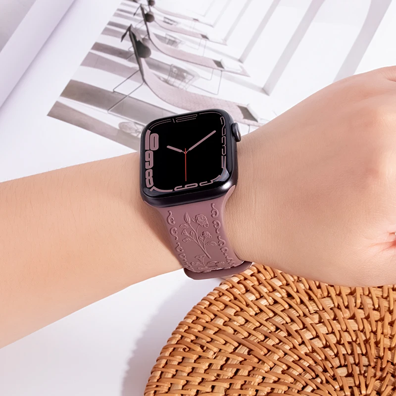 Blumen gravur armband für Apple Uhren armbänder 44mm 40mm – Bild 5