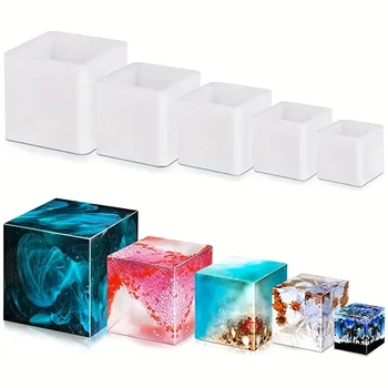 Quadratische Harzform aus Silikon, Epoxidharz-Gießform, DIY-Box, Harzform, Silikonharz-Set-Form (5 Stück)