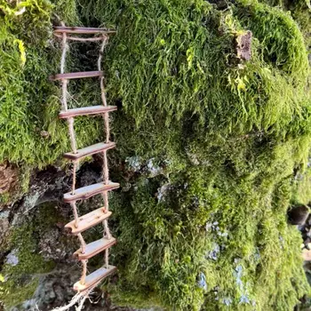 Hölzerne Feenbrücke-Seilleiter, Miniatur-Feengartendekoration für Zuhause, Innenhof und Mini-Landschaft