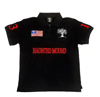 Haunted Mound Poloshirt America Retro Street Hip Hop Kurzarmshirt Y2k Herren Casual Stickerei Baumwolle Top