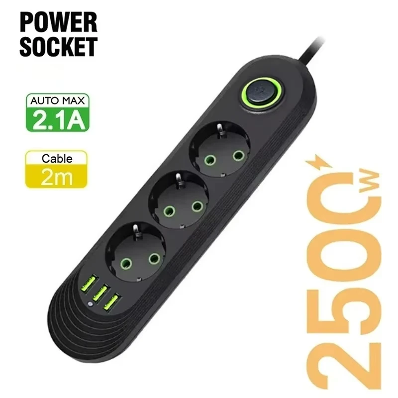2500W EU-Stecker Mehrfachsteckdose mit Verlängerungskabel – Bild 5