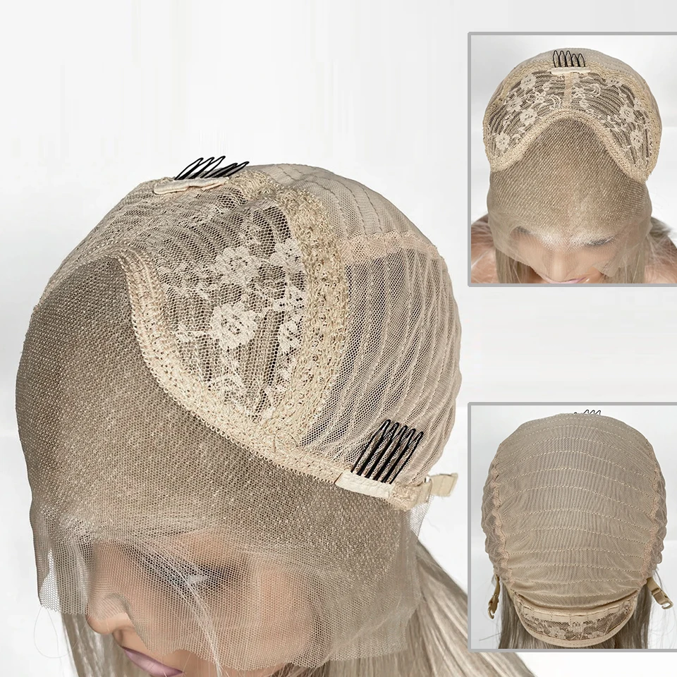 Blonde synthetische Perücken mit Spitzenfront, seidig – Bild 6