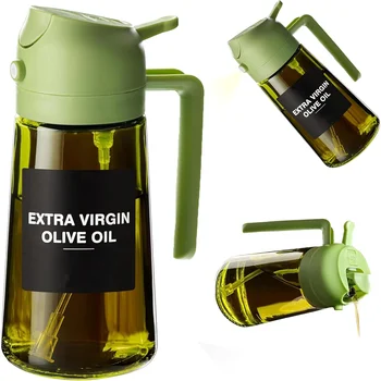 470 ml Ölsprüher zum Kochen, 2-in-1-Olivenölspender und Ölsprühflasche, Ölsprühflasche mit Aufklebern, dicke