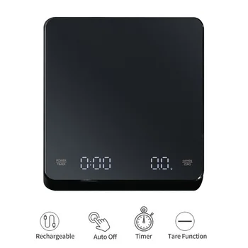Digitale Kaffeewaage mit Timer, LED-Bildschirm, Espresso, USB, 3 kg, max. Wiegen 0,1 g, hochpräzise Messungen