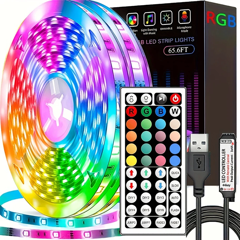 LED-Streifenlichter mit 44-Tasten-Fernbedienung, 1 m, 5 m, 10