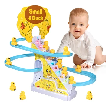 Klettern Treppen Track Spielzeug Elektrische Ente DIY Schiene Racing Track Achterbahn Spielzeug Set Licht