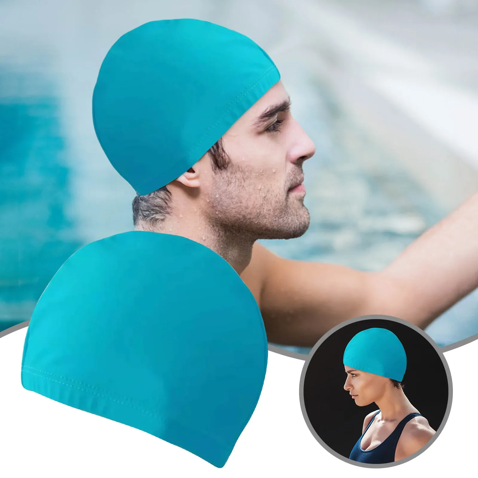 Bade kappe elastische Nylon Ohr schutz lange Haare Pool kappe – Bild 2