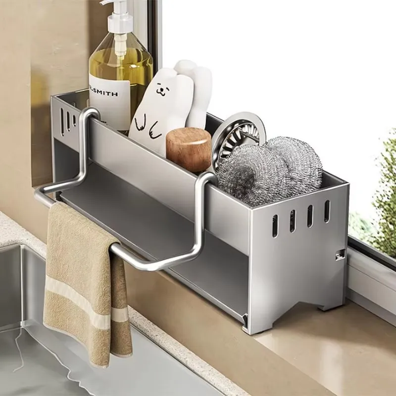 Küche Edelstahl Schwamm Rack Haushalt Waschbecken Lappen – Bild 4