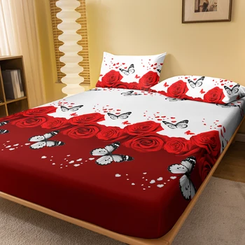 Mattiertes Bettlaken mit Blumen- und Schmetterlings-Sing-Muster, bedruckte Tagesdecke für das Schlafzimmer