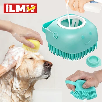 Badebürste für Hunde, Haustiermassagebürste, Shampoo-Spender, weiche Silikonbürste, Gummiborsten für Hunde