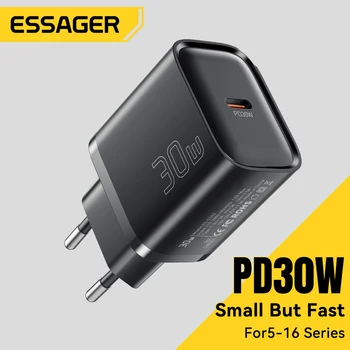 Essager Mini 30 W Typ C Ladegerät PD QC3.0 Schnelles Typ C Ladegerät für iPhone 16 15 14 13 Pro Samsung S25