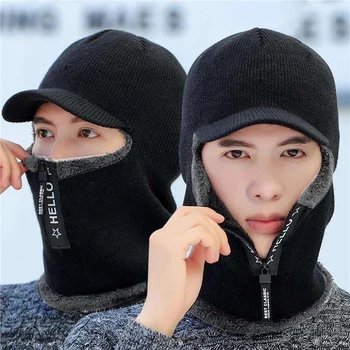 Männer Winter warme Woll mütze Outdoor Gehörschutz Hüte warme dicke Fahrrad gestrickte Cap Schal wind dichte