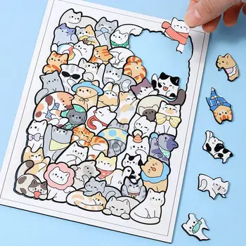 Holz Katze Puzzles Tier Holz Puzzle Stapeln Spielzeug Pädagogisches Puzzle Für Kind Jungen Mädchen (50 Stück)