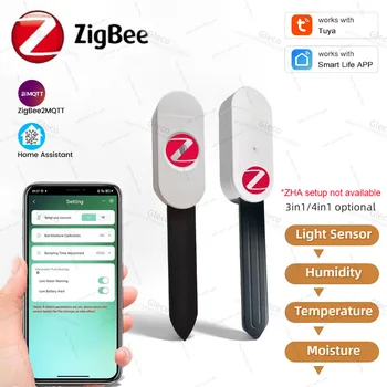 3-in-1/4-in-1 Zigbee Bodenfeuchtigkeitssensor, Luftfeuchtigkeitsmesser, Temperaturtester, Lichtdetektor