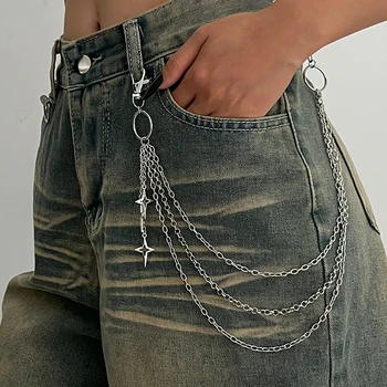 Salircon Punk Multilayer Metall Stern Anhänger Hose Kette Hip Hop Taille schlüsselbund Jeans Kette Frauen