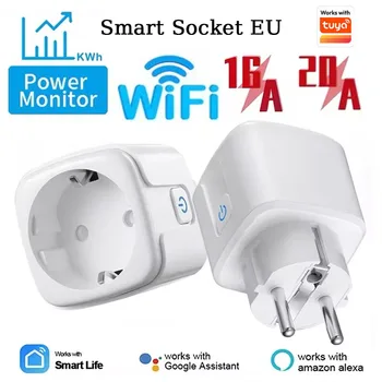 Tuya WiFi Smart Plug 16A/20A EU Smart Steckdose Mit Power Überwachung Timing Funktion Smart Leben APP sprach