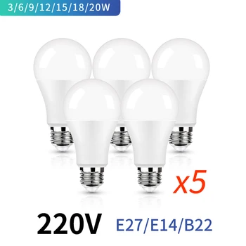 LED Lampe E27 E14 Led-lampe 3 W 6 W 9 W 12 W 15 W 18 W 20 W Lampara Lampada Led-lampen 220 V (5 Stück)