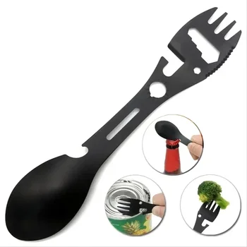 Outdoor-Gabel-Löffel, vielseitiges Outdoor-Camping-Werkzeug, leichter Gabel-Löffel, Flaschenöffner für das