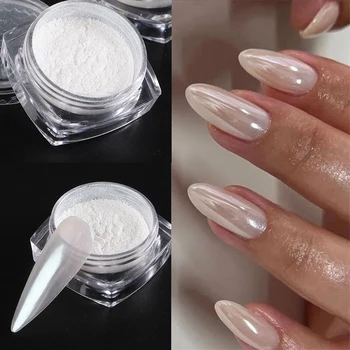 Moonlight Pearl White Nails Glitter Dust Chrome Aurora White Rubbing on Powder Shell Mirror Pigment Nail Art