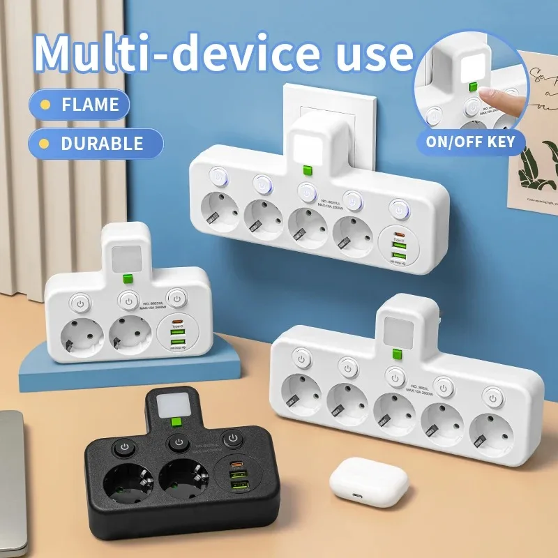 EU-Stecker und Steckdose, 4 Steckdosen, Wandstecker und