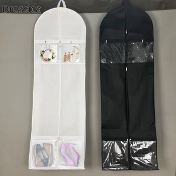 Tragbare Hochzeitskleid-Kleidertasche, 70 Zoll, mit 4 Taschen und Griffen, 25,4 cm Zwickel-Kleidertaschen