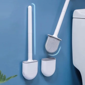 1, an der Wand hängende Toilettenbürste mit langem Griff, Silikon-Reinigungsbürste, langlebig, leicht